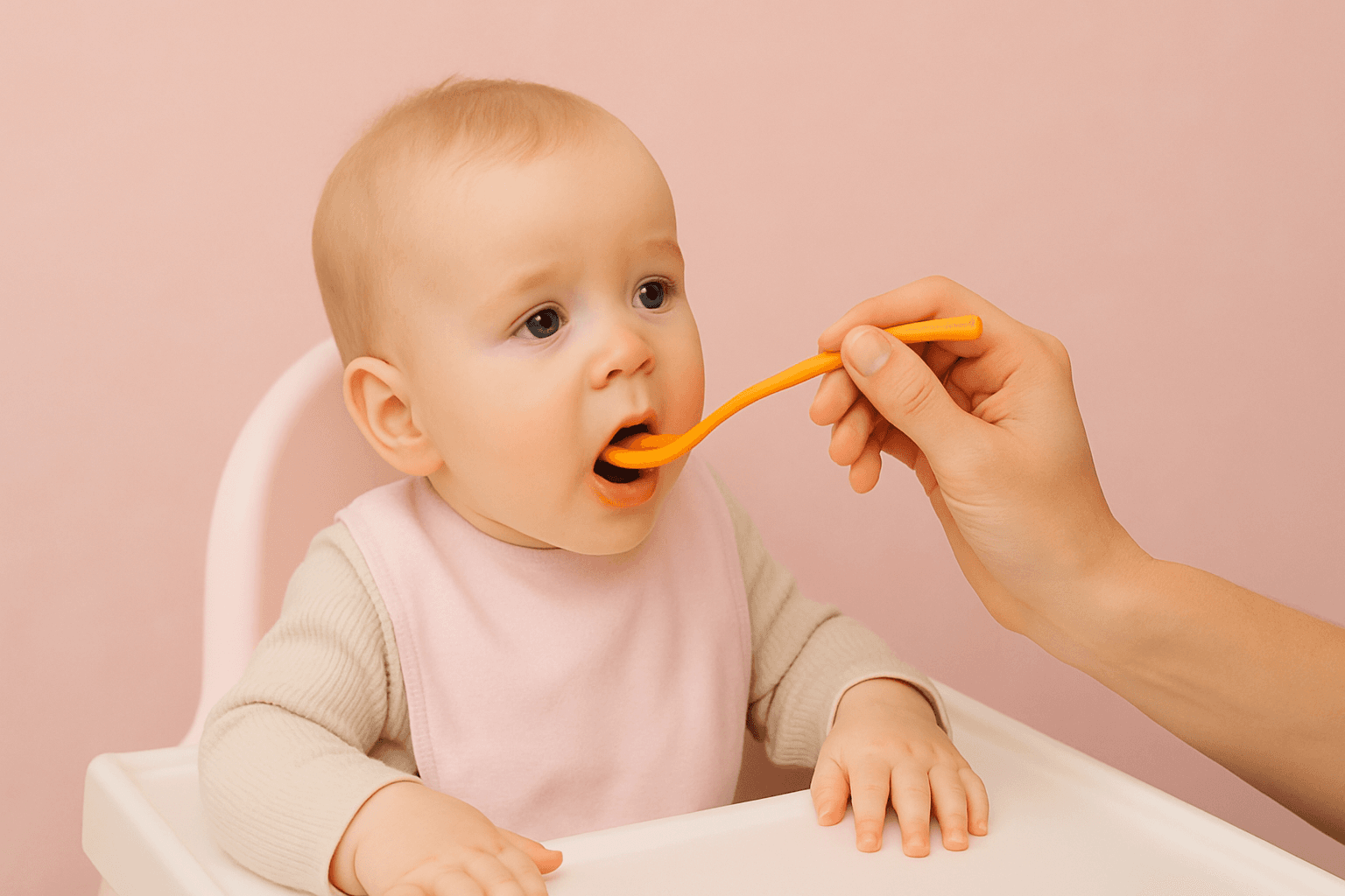 Happy baby eating solids